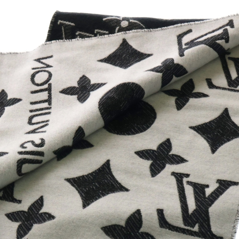 LOUIS VUITTON(ルイヴィトン) LVエセンシャル シャイン ロゴマニア シルク混 ウール マフラー ブラック M78159