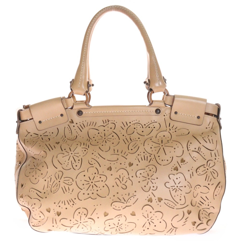 Salvatore Ferragamo(サルヴァトーレ フェラガモ) ハンドバッグ フラワーモチーフ ベージュ レザー トートバッグ