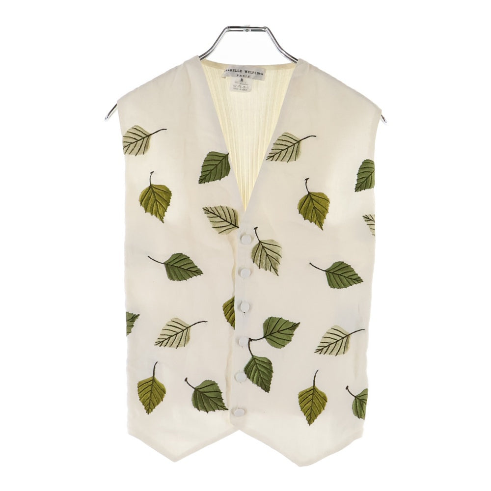 NO BRAND(ノーブランド) ISABELLE WELFLING イザベル ウェルフラン リーフ刺繍 リブニット切り替え リネン ベスト ホワイト レディース