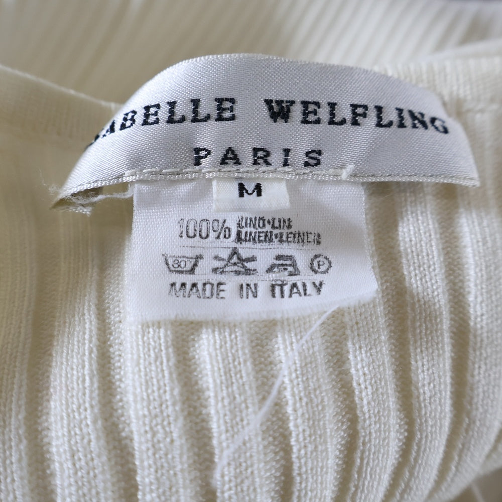 NO BRAND(ノーブランド) ISABELLE WELFLING イザベル ウェルフラン リーフ刺繍 リブニット切り替え リネン ベスト ホワイト レディース