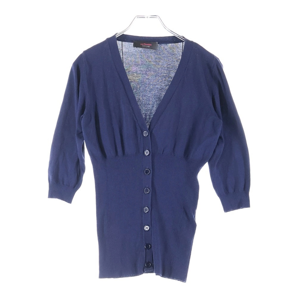 NO BRAND(ノーブランド) LALTRAMODA ラルトラモーダ コットンニット 五分袖 カーディガン ネイビー レディース