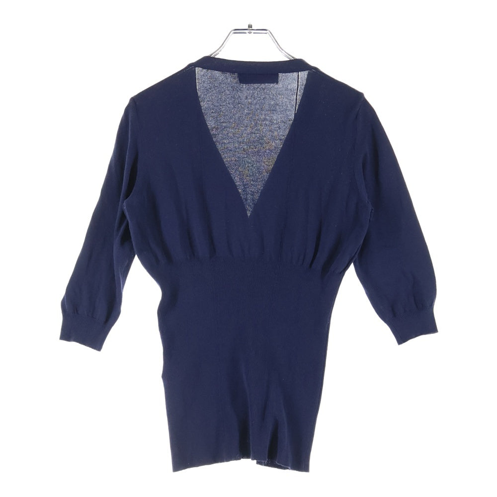 NO BRAND(ノーブランド) LALTRAMODA ラルトラモーダ コットンニット 五分袖 カーディガン ネイビー レディース