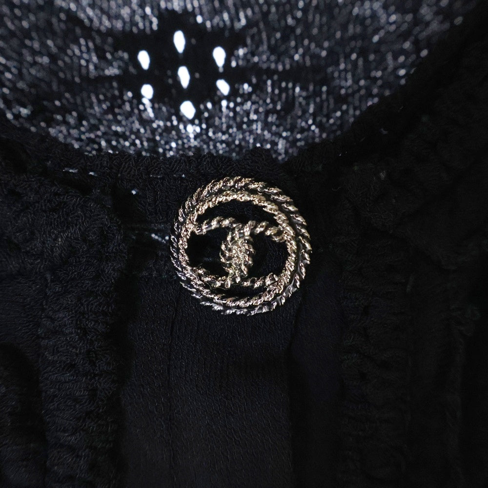 CHANEL(シャネル) ココマークボタン フリル ナイロン混 レーヨン ニット カーディガン ブラック レディース P40395K02942