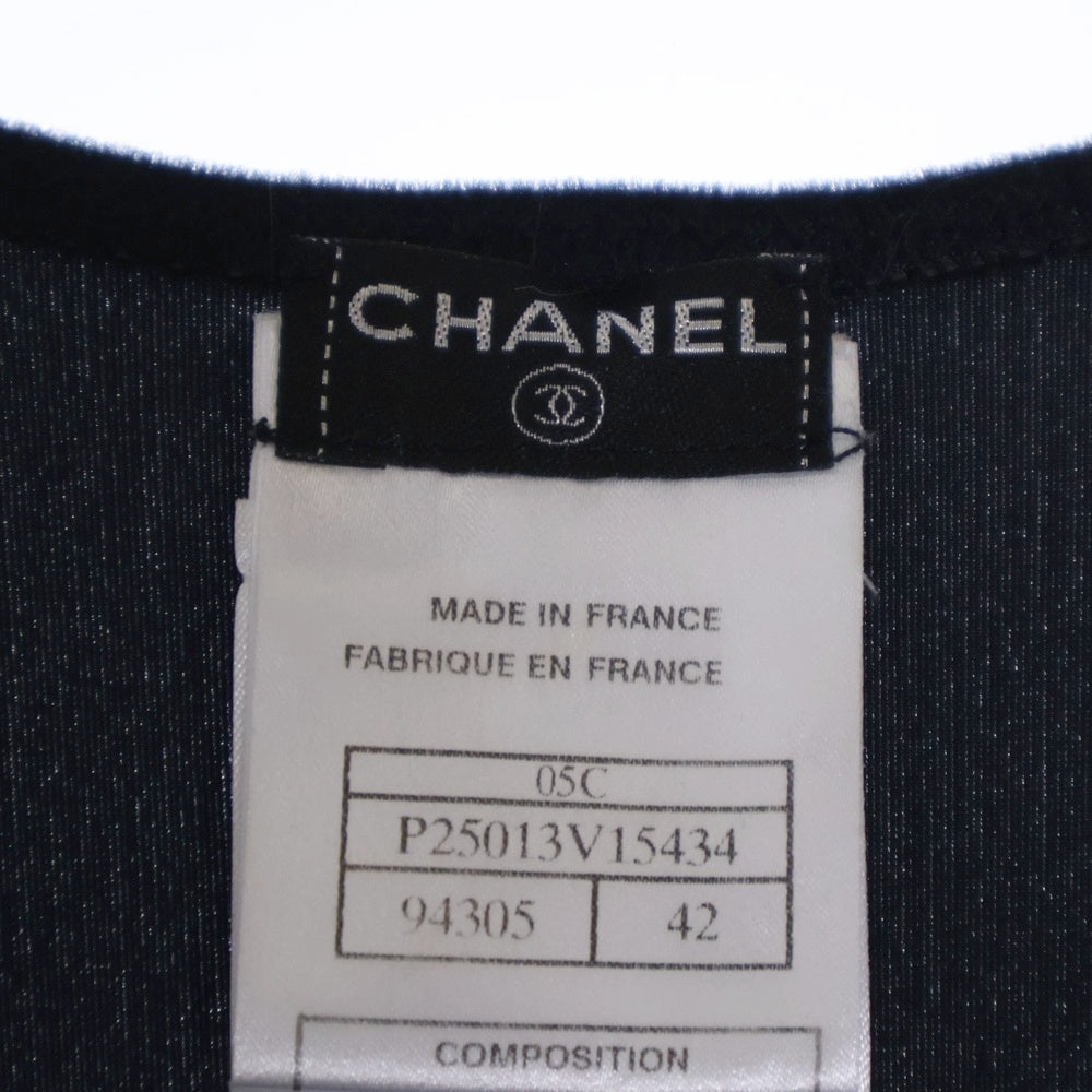 CHANEL(シャネル) 05C クルーズコレクション ココマークロゴプレート ベロア ベルベット ノースリーブ ロングワンピース ドレス ネイビー レディース P25013V15434