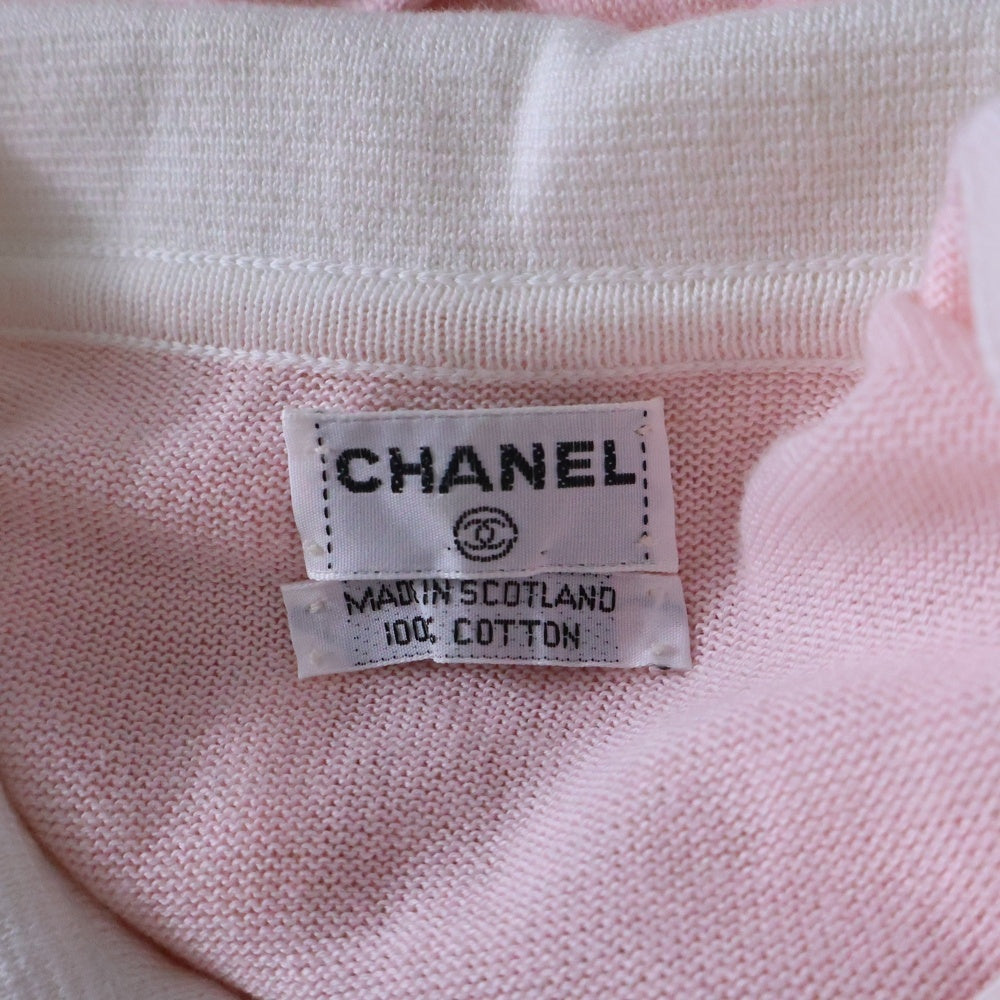 CHANEL(シャネル) ココマーク マトラッセゴールドボタン オーバーサイズ 長袖 ニット ポロシャツ ワンピース ピンク/ホワイト レディース
