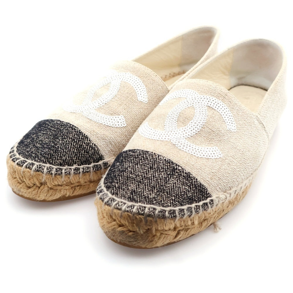 CHANEL(シャネル) エスパドリーユ ココマーク スパンコール ベージュ レディース キャンバス 38