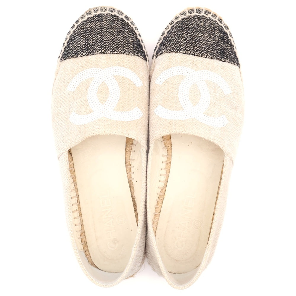 CHANEL(シャネル) エスパドリーユ ココマーク スパンコール ベージュ レディース キャンバス 38