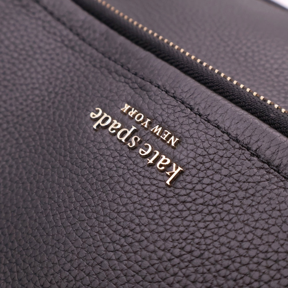Kate Spade(ケイトスペード) ランアラウンド ジップデザイン ロゴプレート レザー ショルダーバッグ シルバー金具 ブラック レディース PXR00404 001
