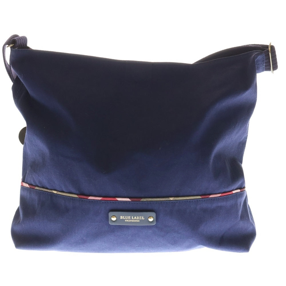 BLUE LABEL CRESTBRIDGE(ブルーレーベルクレストブリッジ) レザーロゴ チェック柄 切り替え キャンバス ショルダーバッグ ネイビー