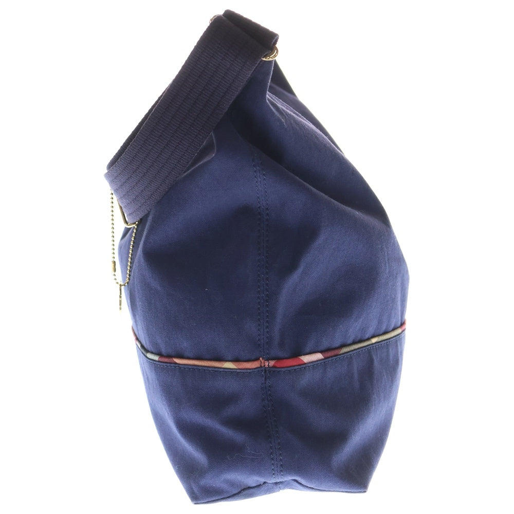 BLUE LABEL CRESTBRIDGE(ブルーレーベルクレストブリッジ) レザーロゴ チェック柄 切り替え キャンバス ショルダーバッグ ネイビー