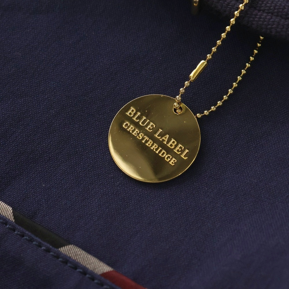 BLUE LABEL CRESTBRIDGE(ブルーレーベルクレストブリッジ) レザーロゴ チェック柄 切り替え キャンバス ショルダーバッグ ネイビー