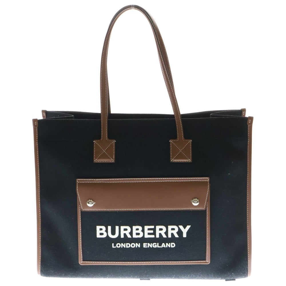 BURBERRY(バーバリー) フレヤトート 黒×ブラウン キャンバス×レザー 8055747