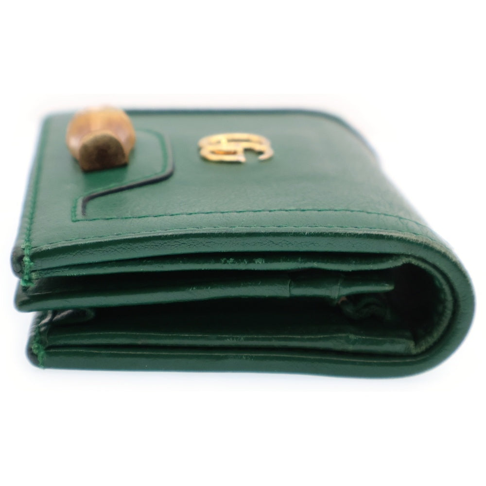GUCCI(グッチ) GGマーモント バンブー コンパクトウォレット 三つ折り財布 グリーン ゴールド金具 レザー 658244