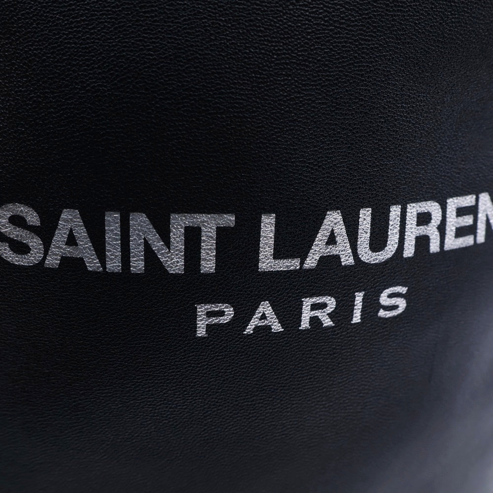 SAINT LAURENT PARIS(サンローランパリ) テディバケット ロゴプリント レザー ドローストリング チェーンショルダーバッグ ブラック 538447
