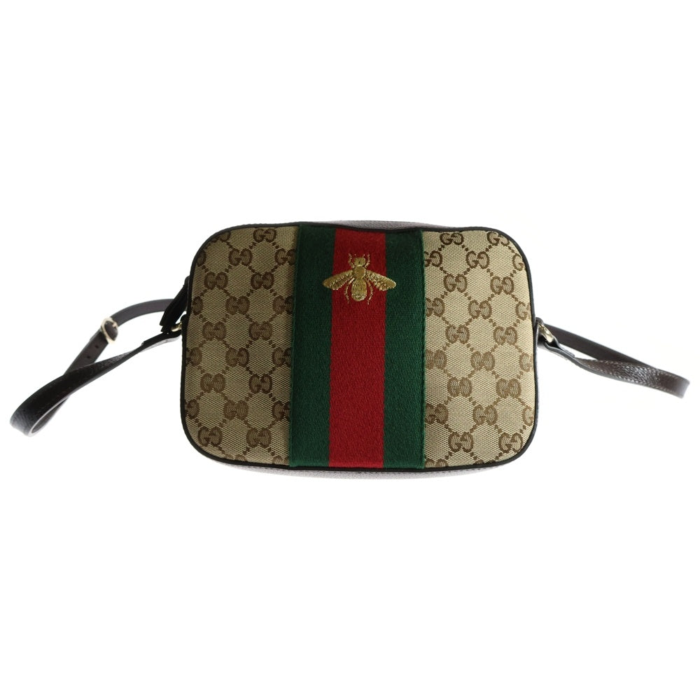 GUCCI(グッチ) GGキャンバス シェリーライン ビー キャンバス レザー ショルダーバッグ ベージュ/ブラウン 412008