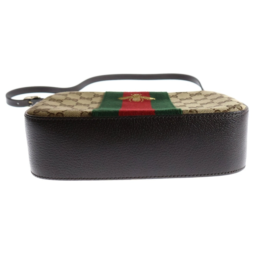 GUCCI(グッチ) GGキャンバス シェリーライン ビー キャンバス レザー ショルダーバッグ ベージュ/ブラウン 412008