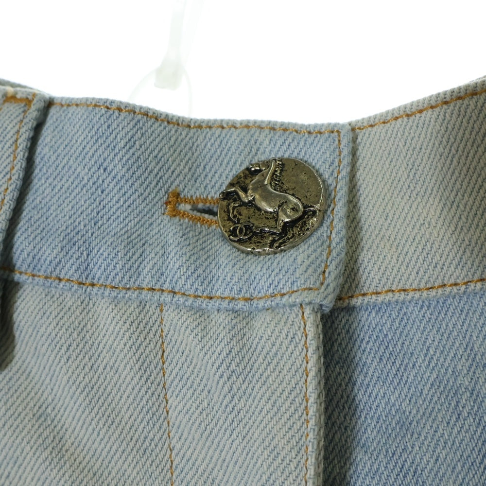 CHANEL(シャネル) ココマーク ホースボタン バイカラー ラップ ワイドフレアデニムパンツ ジーンズ インディゴ P58075V44057