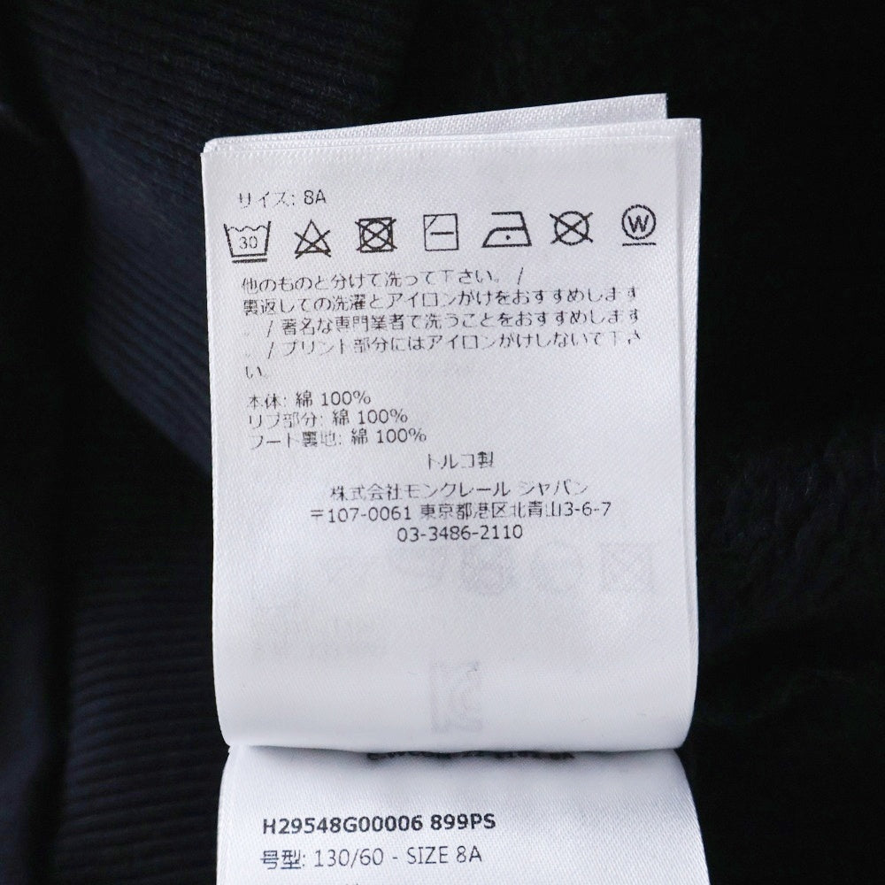 MONCLER(モンクレール) 22AW ロゴプリント 刺繍 ワッペン ラグランスリーブ プルオーバースウェットパーカー フーディー ブラック キッズ H29548G00006 899PS