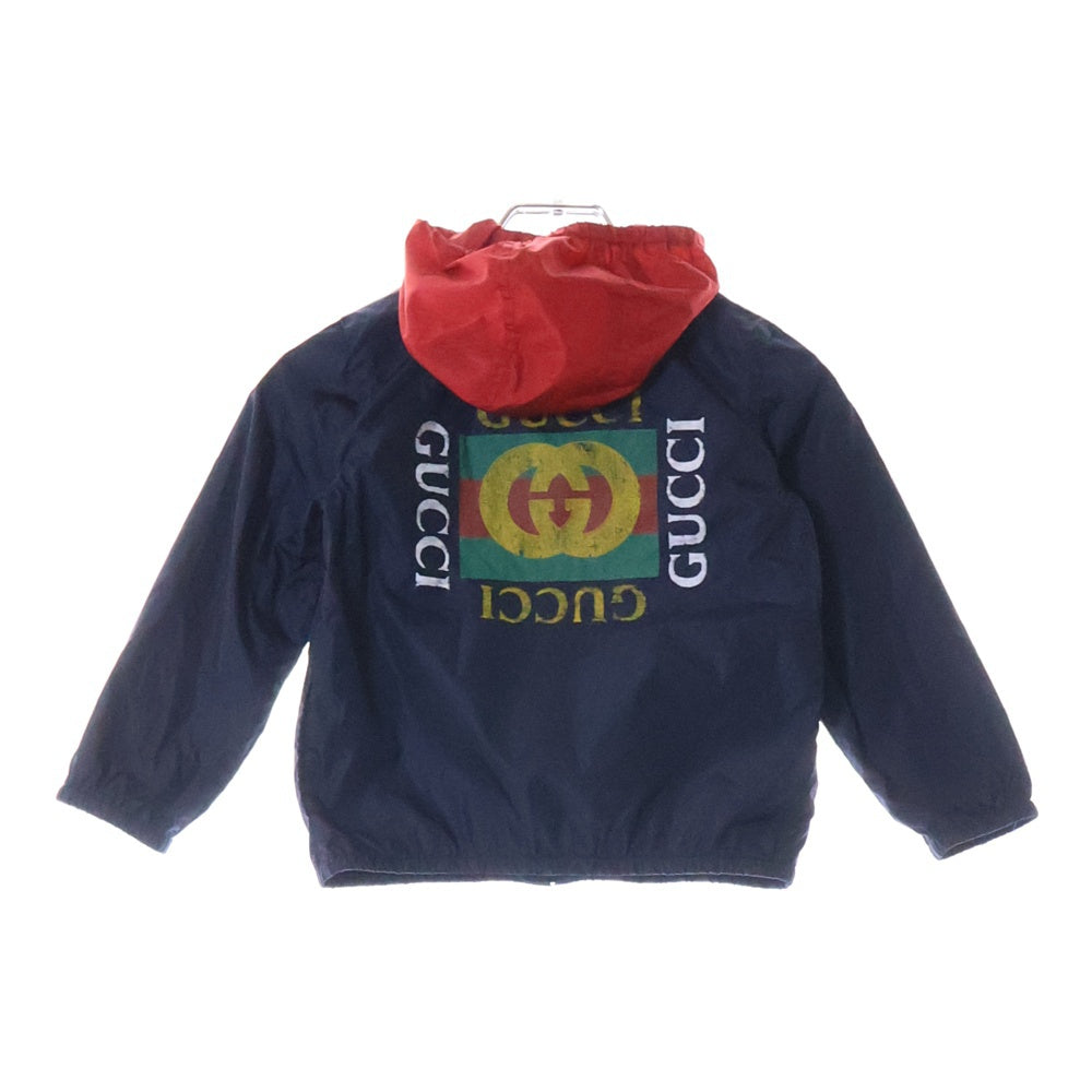 GUCCI(グッチ) インターロッキングG バックプリント フーデッド ジップアップ ナイロンジャケットブルゾン ネイビー キッズ 546863 XWAB0