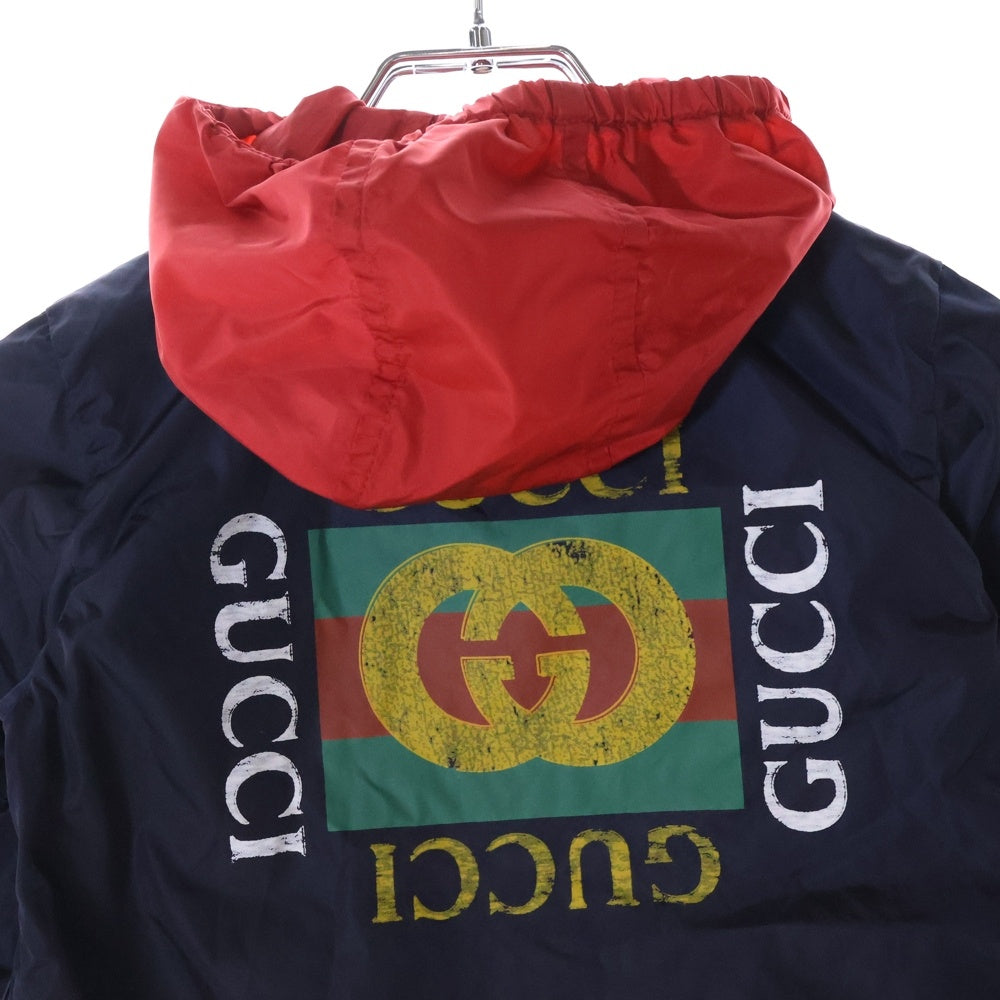 GUCCI(グッチ) インターロッキングG バックプリント フーデッド ジップアップ ナイロンジャケットブルゾン ネイビー キッズ 546863 XWAB0