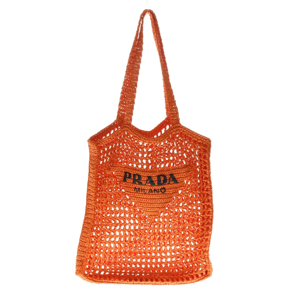 PRADA(プラダ) トライアングルロゴ ラフィア カゴトートバッグ オレンジ×ブラック 1BG393