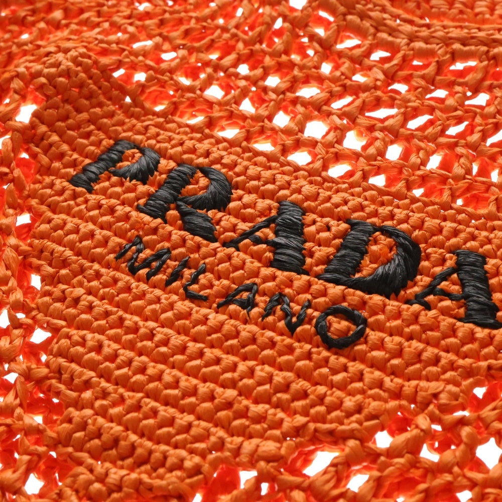 PRADA(プラダ) トライアングルロゴ ラフィア カゴトートバッグ オレンジ×ブラック 1BG393