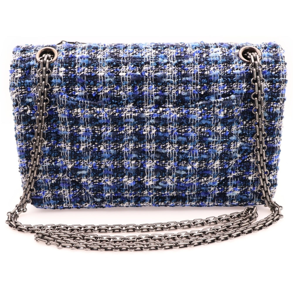 CHANEL(シャネル) 2.55 マトラッセ 2WAY ツイード レザー チェーンショルダー ハンドバッグ シルバー金具 ブルー/ブラック AS0874