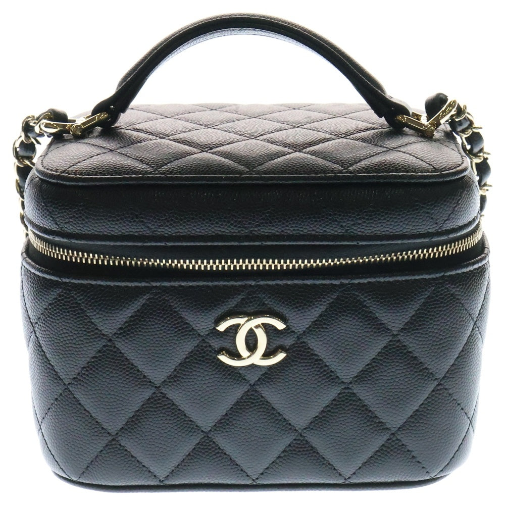 CHANEL(シャネル) ココマーク マトラッセ キャビアスキン 2WAY バニティバッグ チェーンショルダーバッグ ブラック レディース AS3171