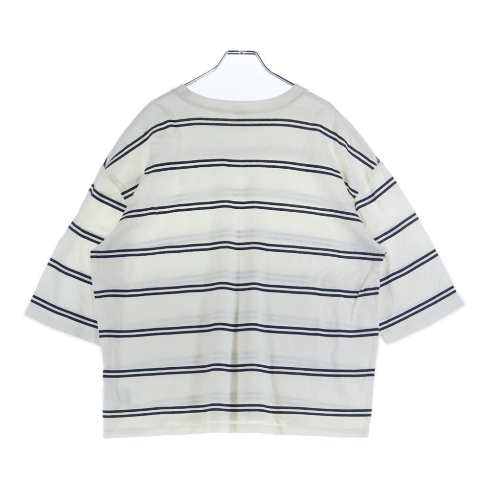 Purple&Yellow(パープルアンドイエロー) ボーダー総柄 Yロゴプリント クルーネック 半袖Tシャツ ホワイト/ネイビー