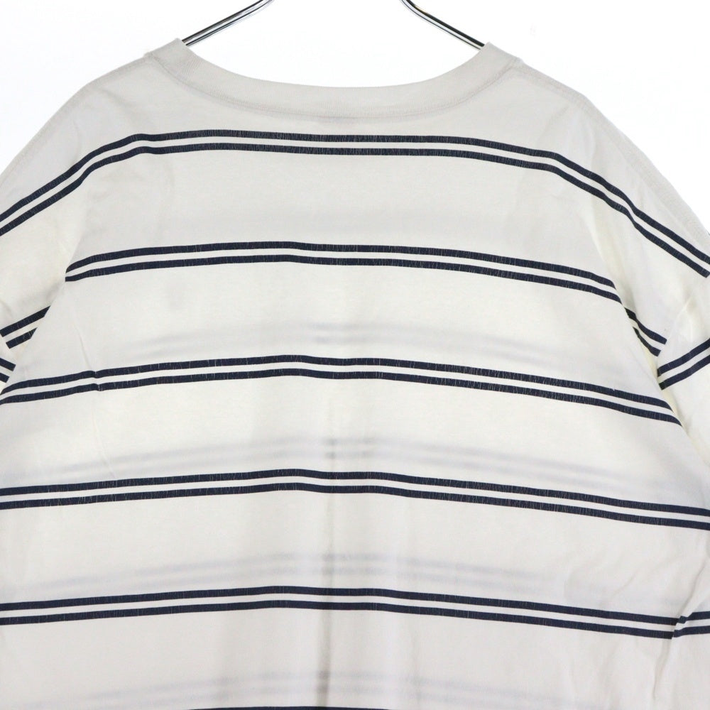 Purple&Yellow(パープルアンドイエロー) ボーダー総柄 Yロゴプリント クルーネック 半袖Tシャツ ホワイト/ネイビー