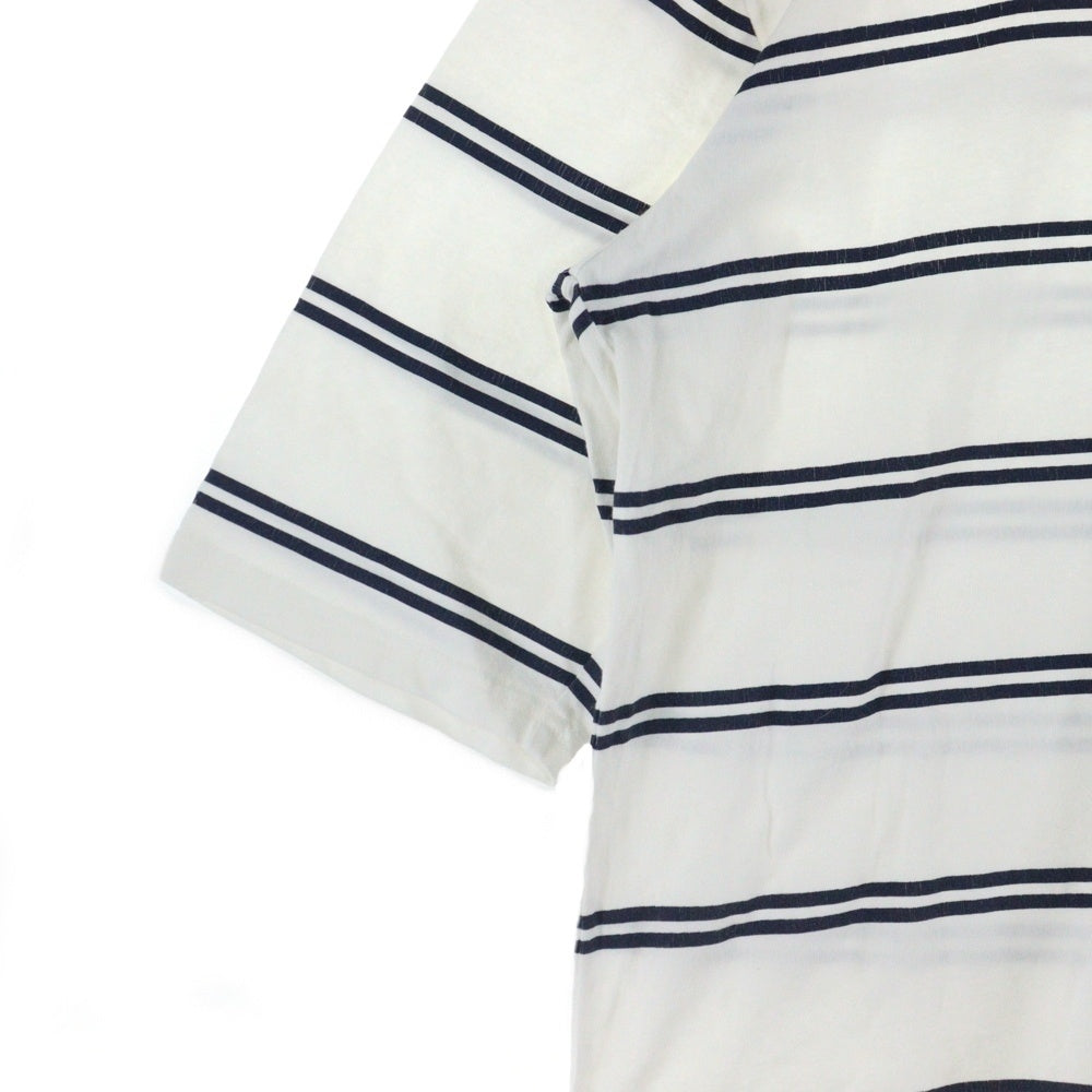 Purple&Yellow(パープルアンドイエロー) ボーダー総柄 Yロゴプリント クルーネック 半袖Tシャツ ホワイト/ネイビー