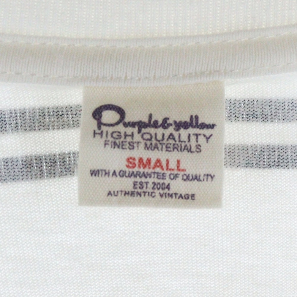 Purple&Yellow(パープルアンドイエロー) ボーダー総柄 Yロゴプリント クルーネック 半袖Tシャツ ホワイト/ネイビー