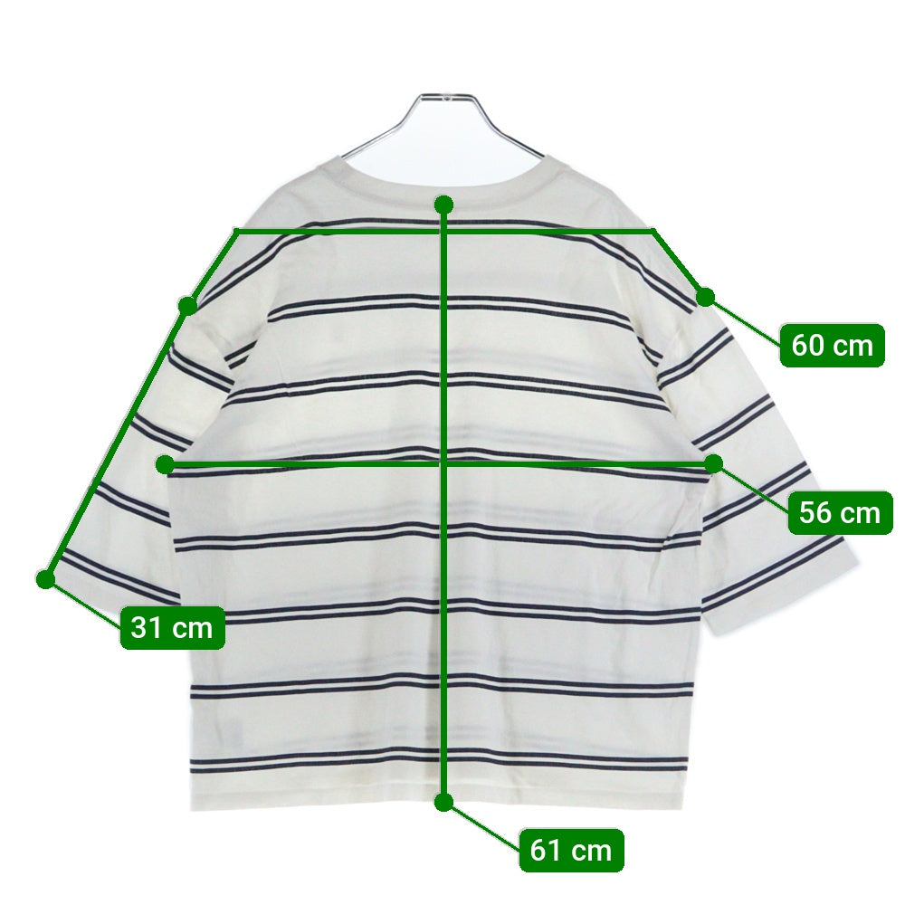 Purple&Yellow(パープルアンドイエロー) ボーダー総柄 Yロゴプリント クルーネック 半袖Tシャツ ホワイト/ネイビー