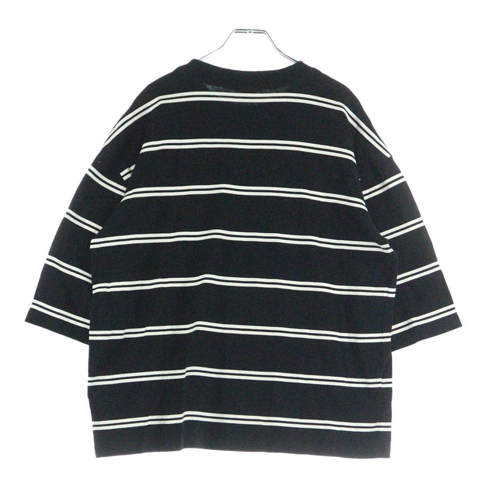 Purple&Yellow(パープルアンドイエロー) ボーダー総柄 Yロゴプリント クルーネック 半袖Tシャツ ブラック/ホワイト