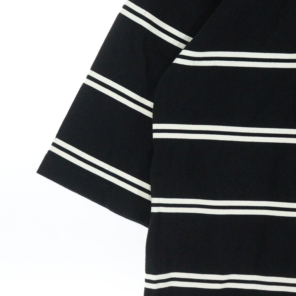 Purple&Yellow(パープルアンドイエロー) ボーダー総柄 Yロゴプリント クルーネック 半袖Tシャツ ブラック/ホワイト