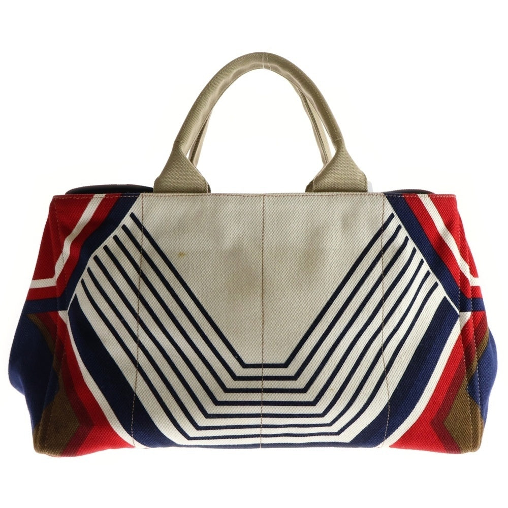 PRADA(プラダ) カナパL トートバッグ ハンドバッグ アイボリー×ネイビー×レッド ゴールド金具 キャンバス BN1872