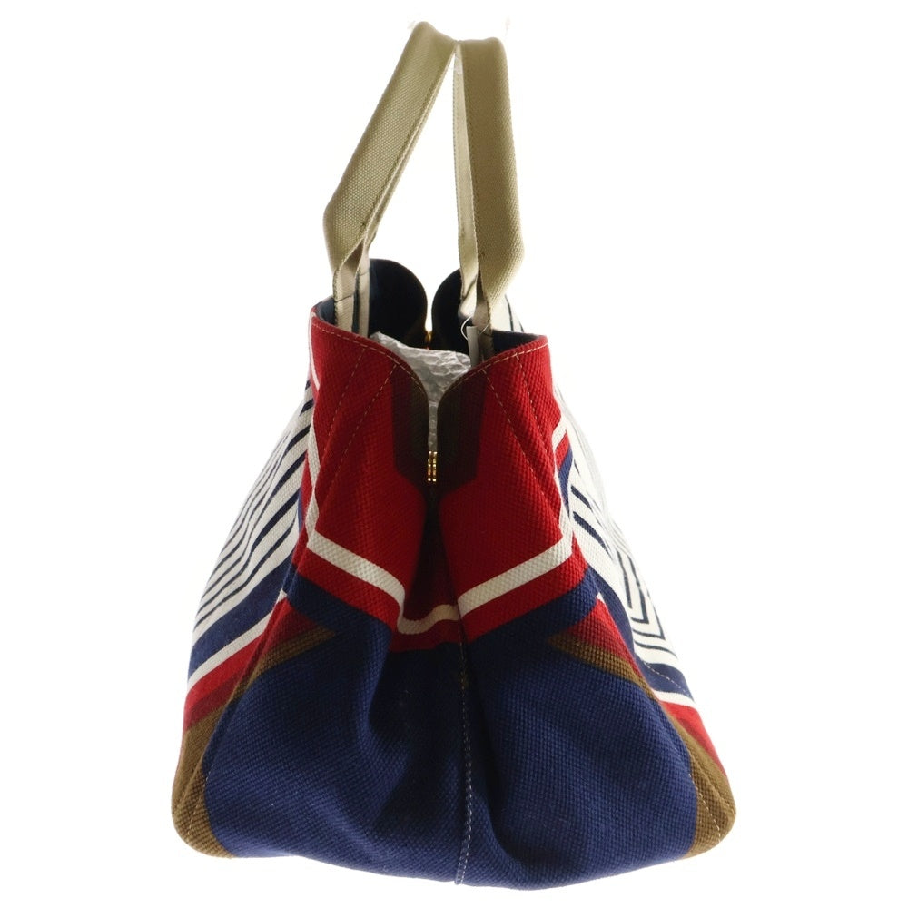 PRADA(プラダ) カナパL トートバッグ ハンドバッグ アイボリー×ネイビー×レッド ゴールド金具 キャンバス BN1872