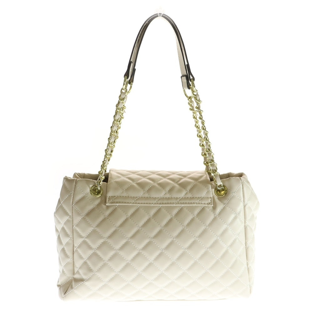 NO BRAND(ノーブランド) フェイクレザー ターンロック キルティング チェーンショルダーバッグ ゴールド金具 ホワイト