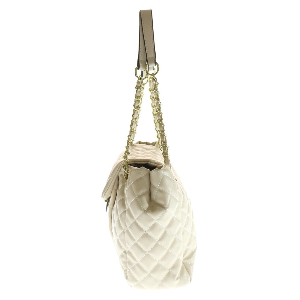 NO BRAND(ノーブランド) フェイクレザー ターンロック キルティング チェーンショルダーバッグ ゴールド金具 ホワイト