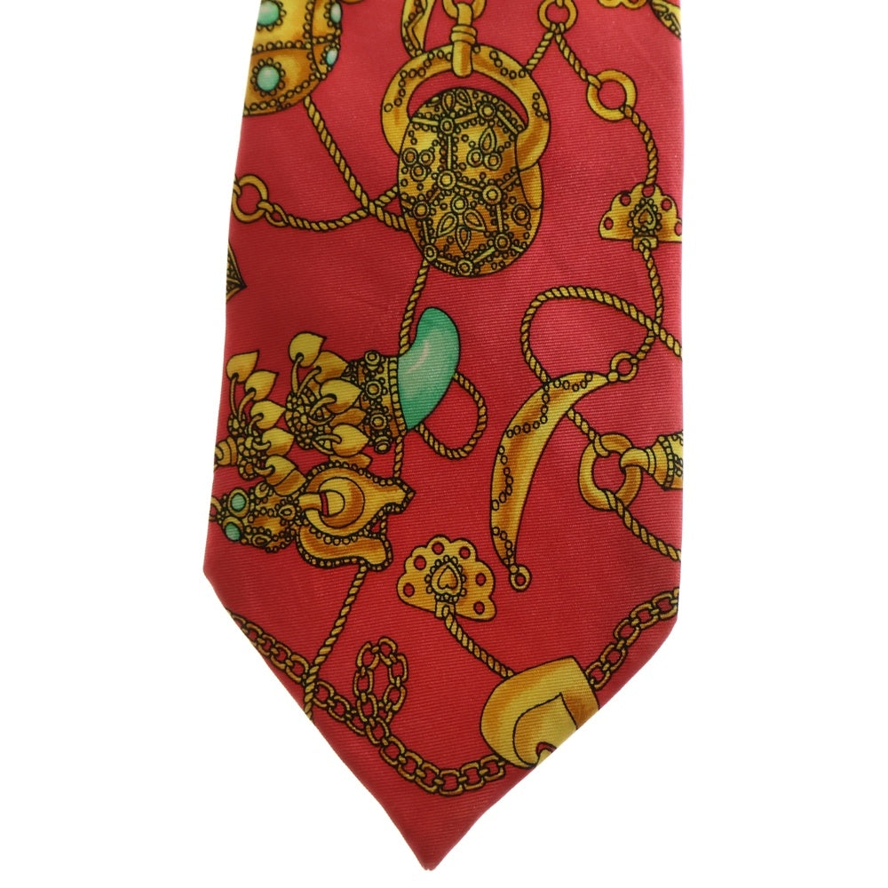 HERMES(エルメス) ネクタイ 宝石 柄 サーモンピンク シルク