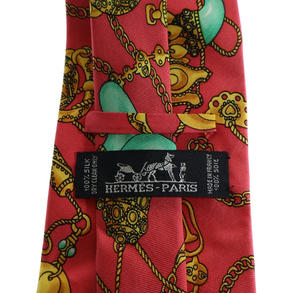 HERMES(エルメス) ネクタイ 宝石 柄 サーモンピンク シルク