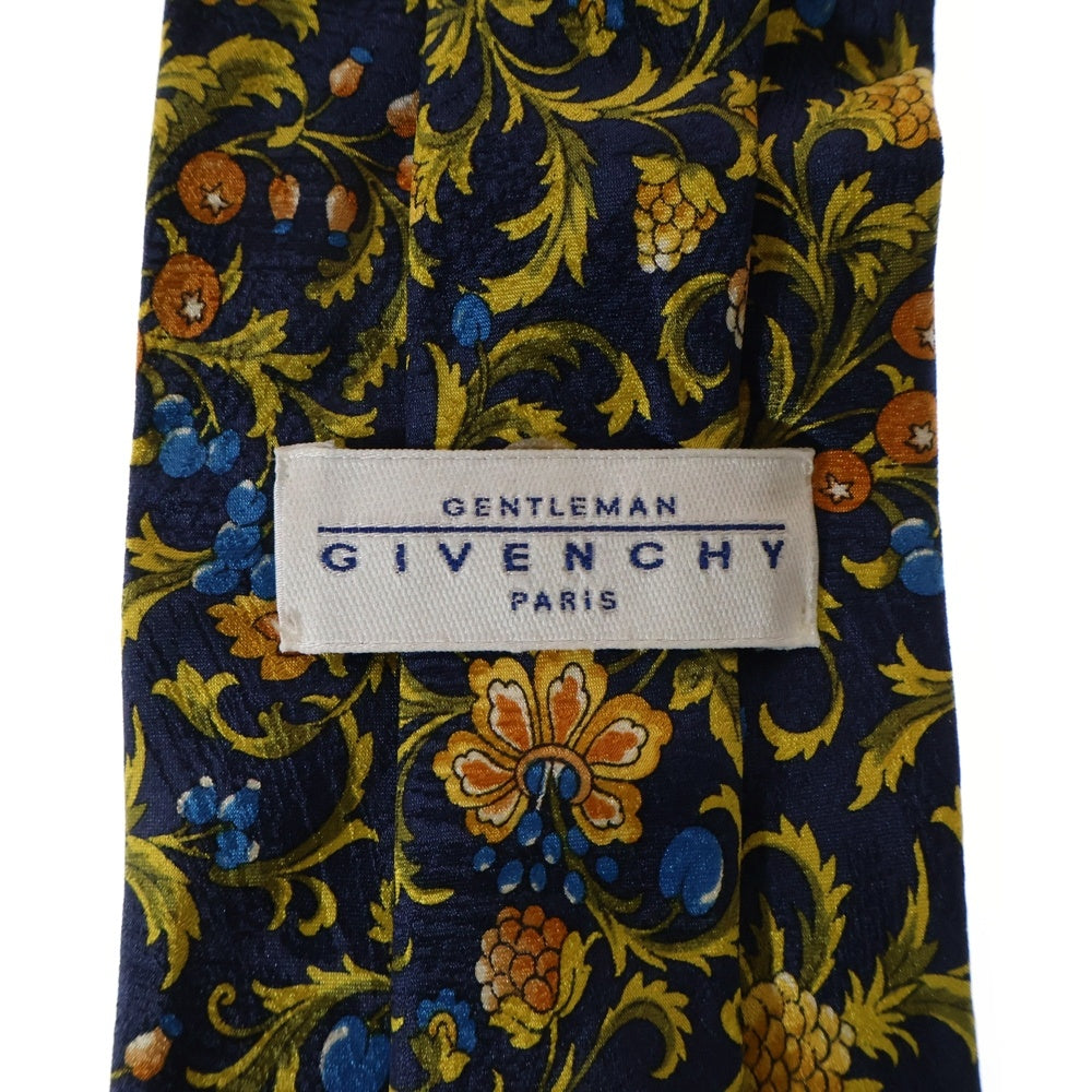 GIVENCHY(ジバンシィ) フラワー総柄プリント シルク ネクタイ ネイビー/イエロー