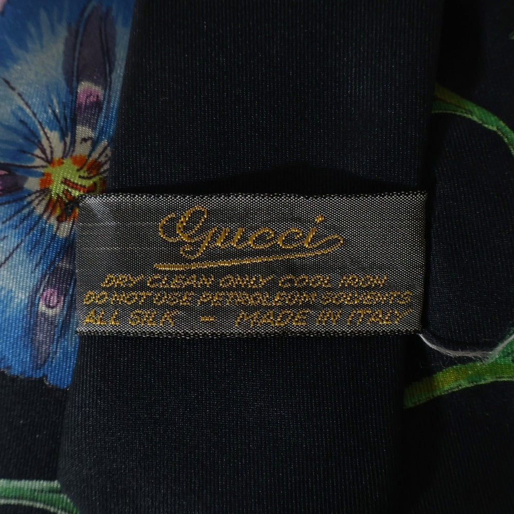GUCCI(グッチ) フラワー総柄プリント シルク ネクタイ ブラック