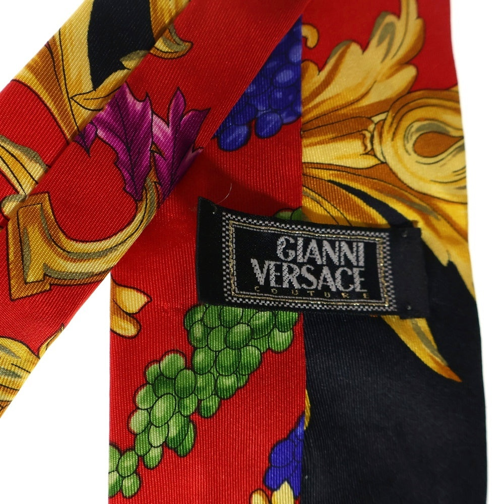VERSACE(ヴェルサーチ) バロック総柄プリント シルク ネクタイ ブラック/レッド