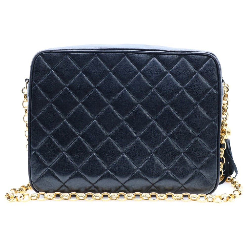 CHANEL(シャネル) マトラッセ フリンジ ダイアナフラップ チェーンショルダーバッグ ブラック ラムスキン ゴールド金具
