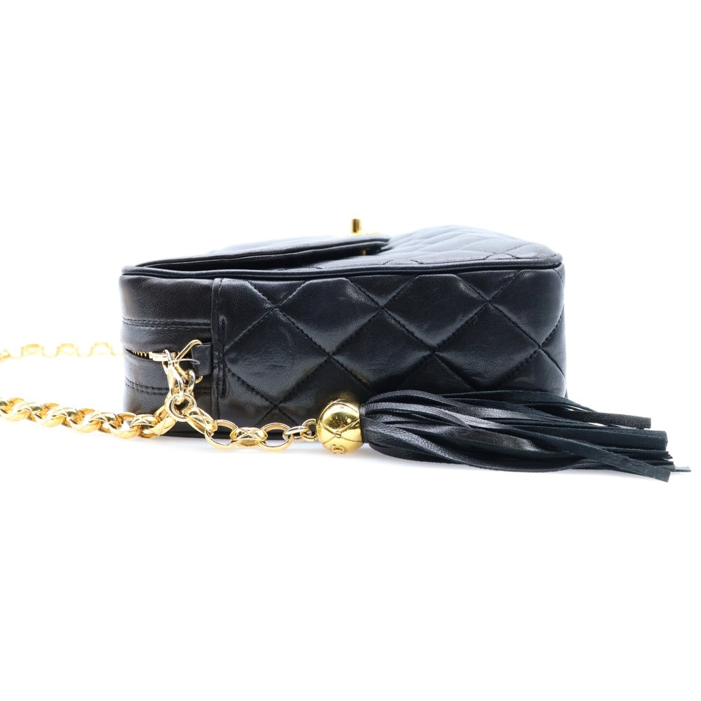 CHANEL(シャネル) マトラッセ フリンジ ダイアナフラップ チェーンショルダーバッグ ブラック ラムスキン ゴールド金具