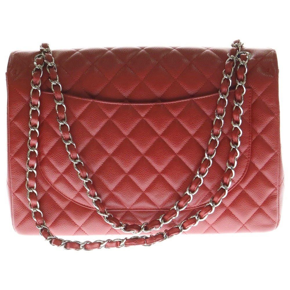 CHANEL(シャネル) デカマトラッセ34 マキシ ココマーク キャビアスキン ダブルフラップ ダブルチェーン ショルダーバッグ シルバー金具 レッド 13番台