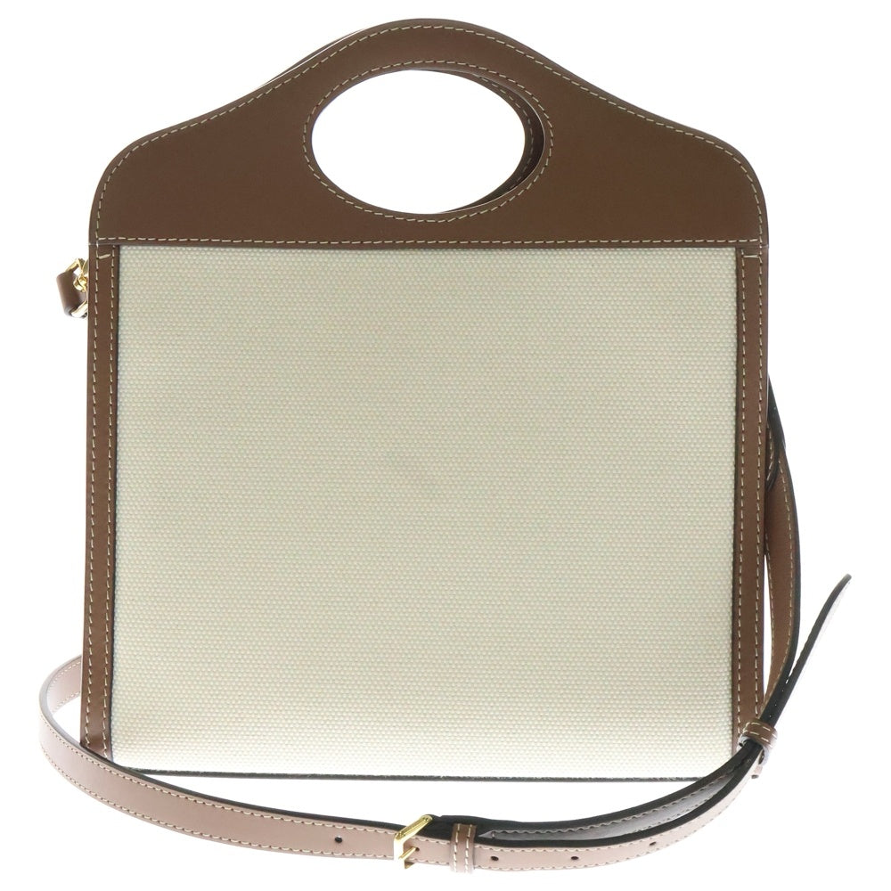 BURBERRY(バーバリー) ミニ ポケットバッグ ロゴプリント ツートン キャンバス レザー 2WAY ハンド ショルダーバッグ ベージュ/ブラウン 8031746