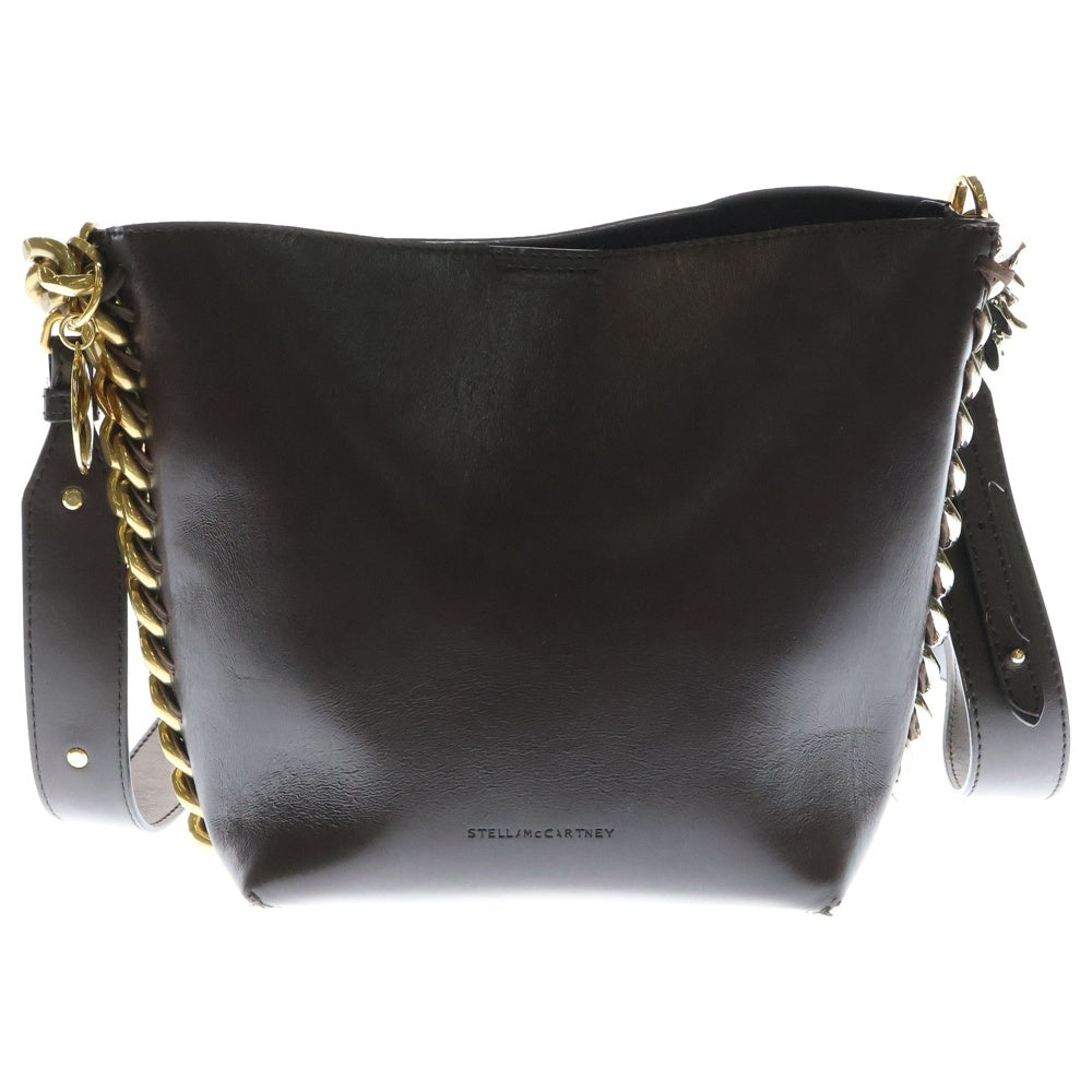STELLA McCARTNEY(ステラマッカートニー) フレイム バケット レザー チェーン 2WAY ハンドバッグ ショルダーバッグ ゴールド/シルバー金具 ブラウン レディース