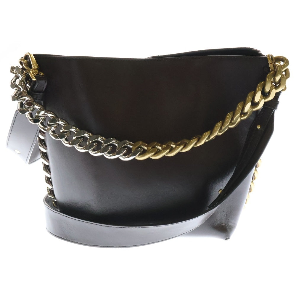 STELLA McCARTNEY(ステラマッカートニー) フレイム バケット レザー チェーン 2WAY ハンドバッグ ショルダーバッグ ゴールド/シルバー金具 ブラウン レディース